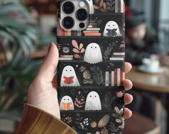 Bookish Ghost Phone Case: Halloween Bookshelf Design