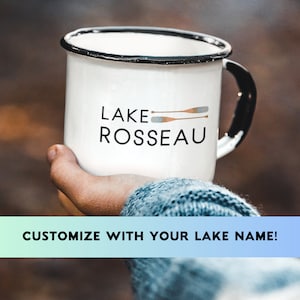 Custom Lake Name Mug with Canoe Oars, Custom Coffee Mugs, Lake House Gifts, Cottage Gift, Personalized Mug, Lake Life Mug