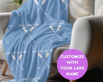 Custom Lake Name Blanket: Velveteen Plush Throw with Oars