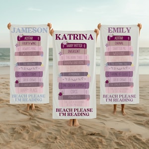 Personalized Book Stack Beach Towel: Custom Name Gift for Book Lover