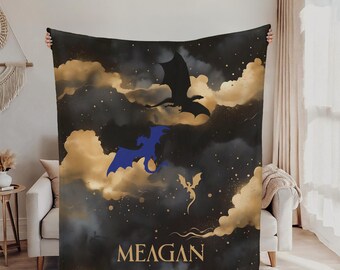 Custom Name Fantasy Dragon Blanket: Personalized Throw Blanket for Book Lover, Gift For Reader, Fantasy Decorative Blanket