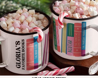 Personalized Book Lover Enamel Mug: Custom Book Titles