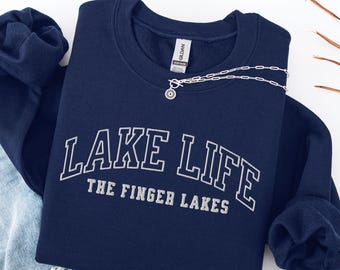 Custom Lake Life Embroidered Crewneck Sweatshirt: Personalized Lake Name Gift for Lake Lover