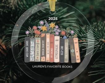 Personalized Book Ornament: Custom Bookshelf Glass Xmas Decor, Book Club Ornament