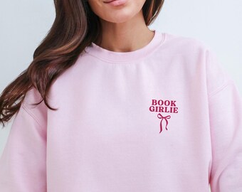 Book Girlie Embroidered Crewneck Sweatshirt: Coquette Book Lover Gift