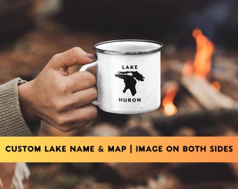 Custom Lake Map Enamel Camping Mug - 12oz Coffee Cup