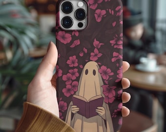 Bokliknande spöke-mobilskal: Rosa blommigt Halloween-skal