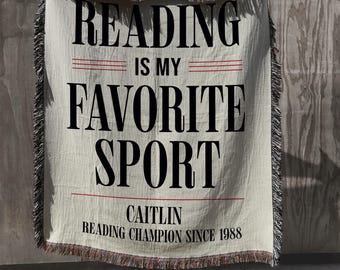 Personalized Woven Blanket - Reading Is My Favorite Sport: Cozy Booklover Gift, Custom Reader Gifts for Bookworm, Book Lover Tapestry