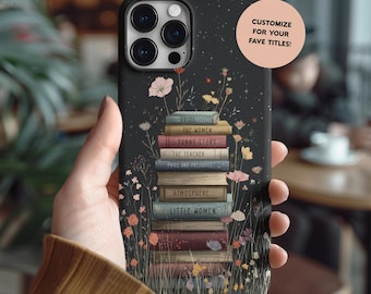 Custom Floral Bookshelf Phone Case: Booklover Personalized Whimsical Book Stack Phone Cover for iPhone, Samsung and Google Pixel
