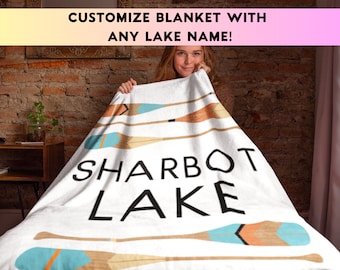 Personalized Lake Name Blanket: Rustic Canoe Oars Throw