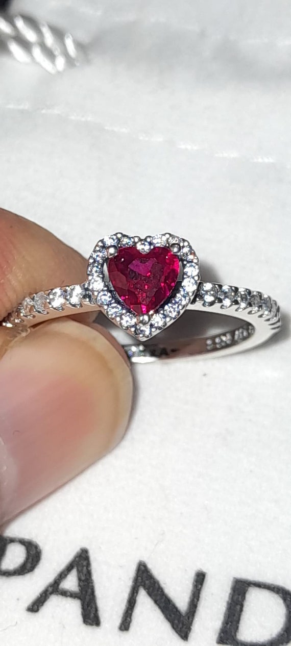 PANDORA ELEVATED RED HEART RING,, S925 ALE STERLING SILVER.