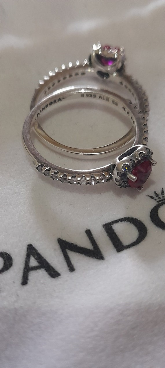 PANDORA ELEVATED RED HEART RING,, S925 ALE STERLING SILVER.