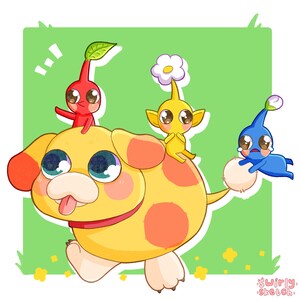 Pikmin, Oatchi and Pikmins Small Square Print