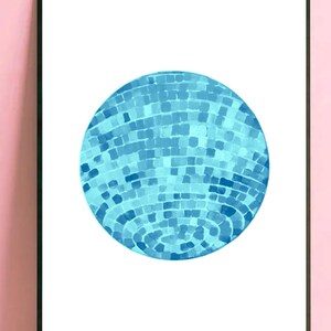 Impressão de bola de discoteca azul, arte de parede moderna, decoração de quarto feminino, pôster de carrinho de bar, arte fofa de dormitório, decoração de parede azul, pôster para download DIGITAL