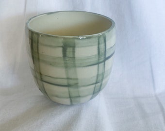 Green Gingham Ceramic Tumbler - GLAZE DEFECT