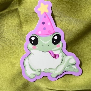 Party Frosch ~ Original Vinyl Aufkleber Illustration / niedliche Aufkleber / Fee Kern Cottage Kern / Frosch Aufkleber / lustige Aufkleber / Kunst Aufkleber