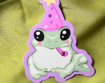 party frog ~ original vinyl sticker illustration / cute stickers / fairy core cottage core / frog stickers / funny stickers / art stickers