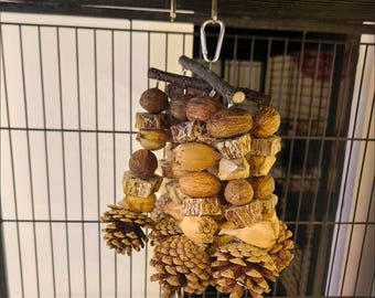 Large Natural Parrot Chew Toy for Macaw African Grey, Foraging Bird Toy for Medium Large Parrots, Teeth Grinding Enrichment Toy