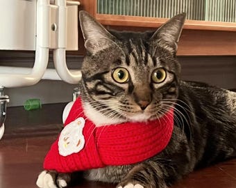 Cute Pet Knit Scarf, Christmas New Year Dog Cat Warm Neck Wrap for 2.5-7.5 kg Pets
