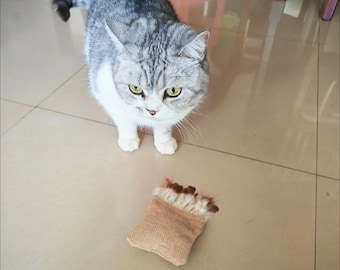 Natural Jute Catnip Feather Pillow Toy 3 Pack, Self Play Enrichment Kitten Chew Toy