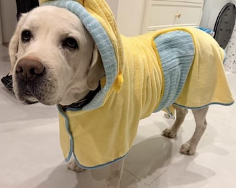 Absorbent Dog Bath Robe, Quick Dry Pet Towel with Hood, Soft Coral Fleece Dog Drying Robe for All Breeds