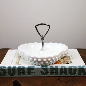 vintage | midcentury Fenton milk glass hobnail 3-section dish | catchall