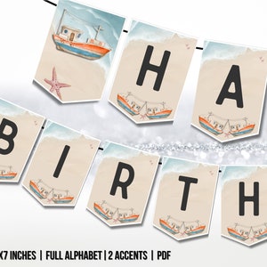 Sailboat and Beach Theme Full Alphabet Birthday Banner Digital Download