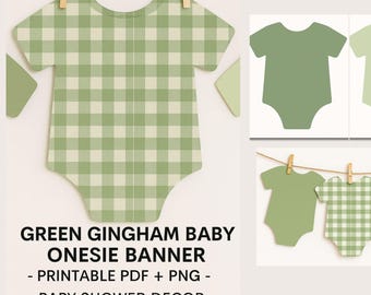 Banner babymutsje groen pastel – afdrukbaar babyshower decor – salie en olijfgroen onesie-uitsparingen – genderneutraal feestbord – pdf + png