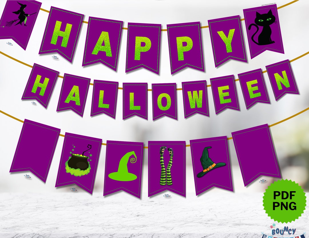Spooky and Enchanting Happy Halloween Banner Flags: Eerie Purple