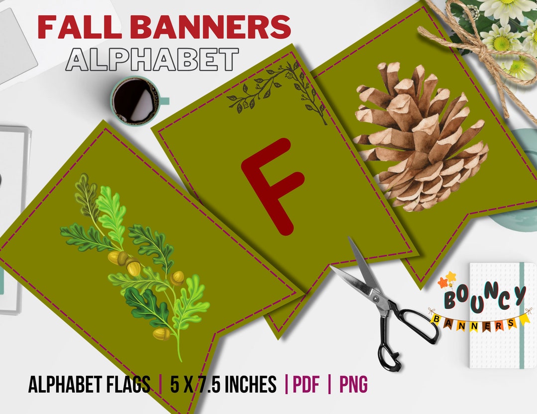 Printable Rustic Fall Alphabet Banner Olive Green & Rustic Red Instant