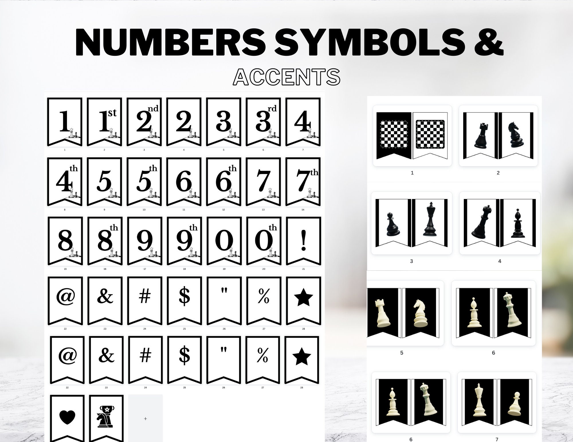 Chess Theme Alphabet & Numbers Banner Flags - Printable Digital ...