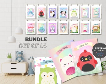 SquishMallows Zitate Motivationsposter - Sofort Download | Set von 14 | Kinderzimmer Dekor | PDF PNG druckbare Mädchenzimmer | Geburtstag Drucke