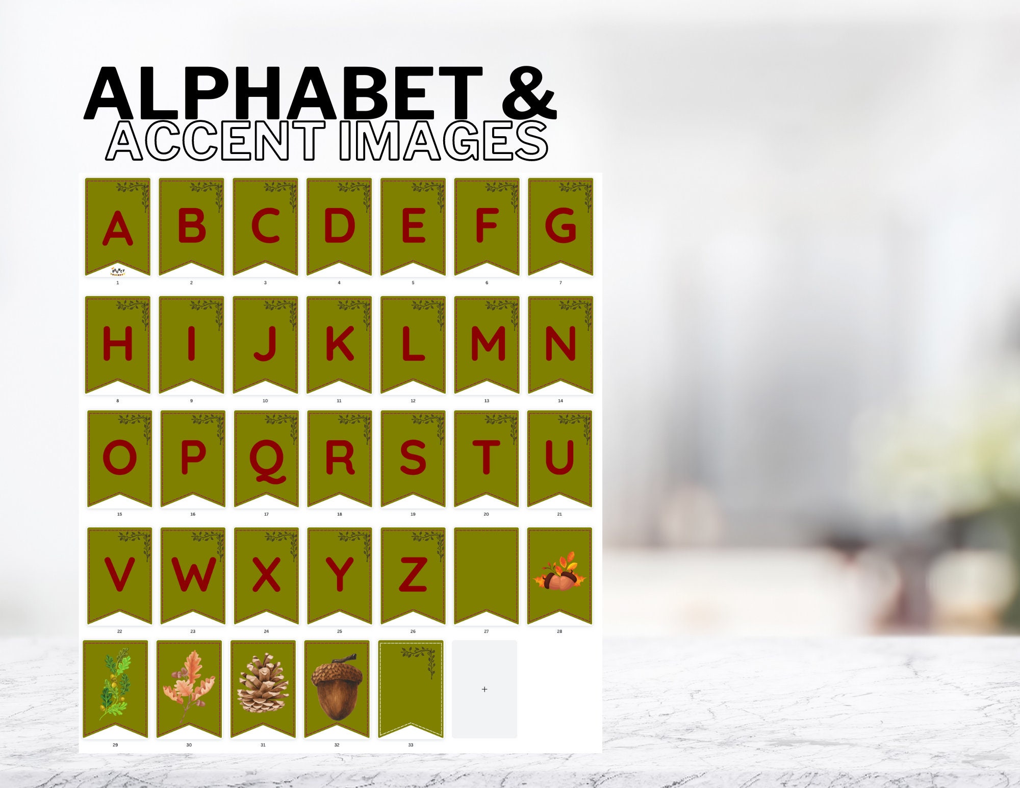 Printable Rustic Fall Alphabet Banner Olive Green & Rustic Red Instant