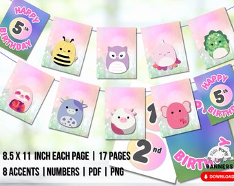 Squishmallow Birthday banner | Kids Party Banner Custom Age I Printable banner | Instant download | DIGITAL FILE