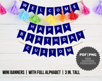 Navy Blue and White Mini Banner Flags - Table Decor, Decorations |PDF PNG | Pennants | Birthday Cake Bunting Welcome Banner Cake Toppers
