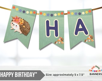 Hedgehog Birthday Decoration, Banner, Bunting, Cute Hedgehog, Full Alphabet, Numbers, Instant Digital Download