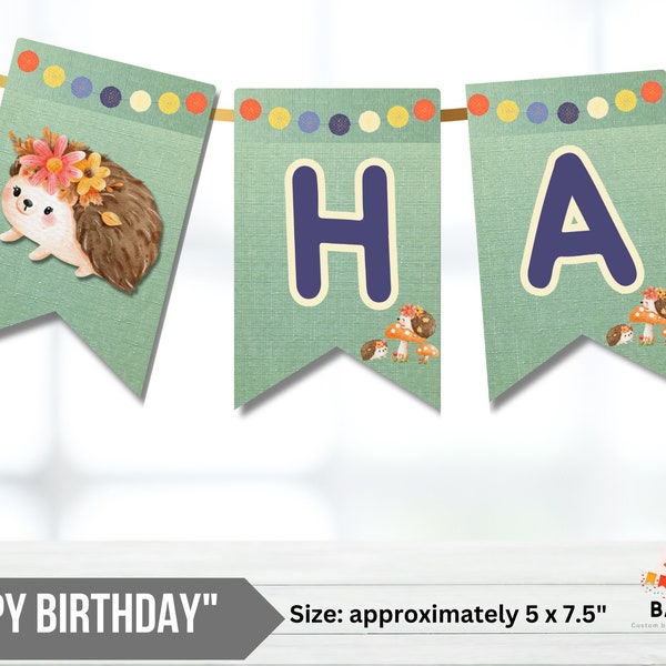 Hedgehog Birthday Decoration, Banner, Bunting, Cute Hedgehog, Full Alphabet, Numbers, Instant Digital Download