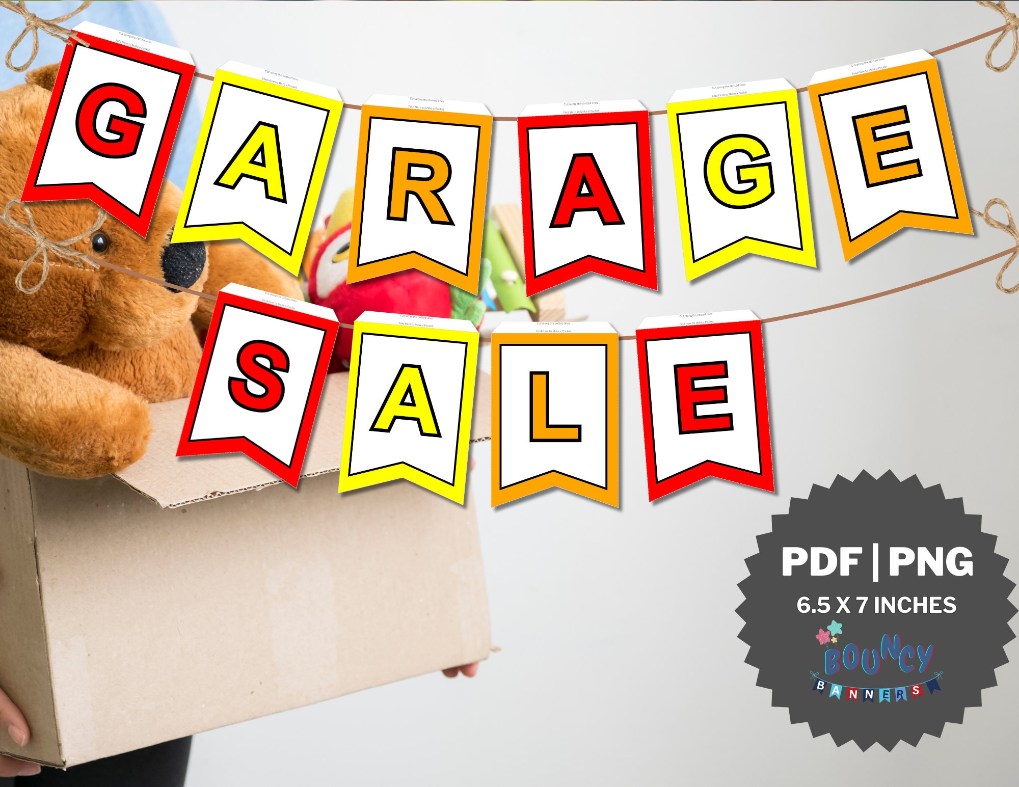Garage Sale Banner Flags - Printable Digital Download - Bright Red