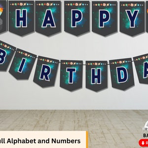Banner de cumpleaños del espacio exterior Astronauta Cumpleaños Niño Decoraciones Cohete espacial Descargar DIGITAL IMPRIMIBLE