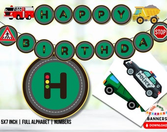 Transportation Birthday, Vehicle Birthday Banner, Truck Birthday Banner, Police Birthday, Garbage Truck Birthday, Fire Truck Printables