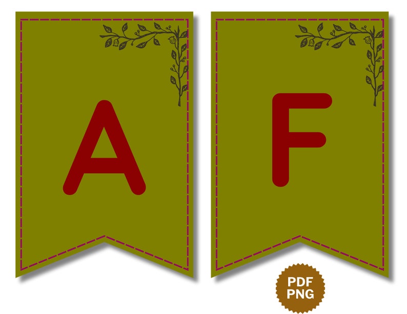Printable Rustic Fall Alphabet Banner Olive Green & Rustic Red Instant