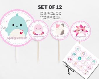 Adorable Squishmallows Cupcake Toppers - Printable 2-Inch Size PDF File | PNG Files