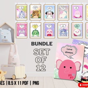 Paquete de pósteres con citas para fiestas de SquishMallows: juego de 12 (descarga digital e imprimible) / Decoración infantil para el hogar