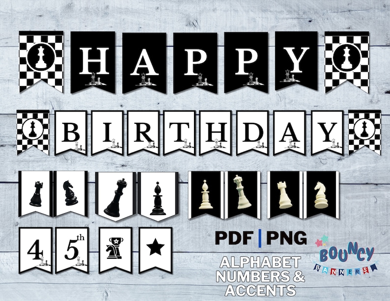 Chess Theme Alphabet & Numbers Banner Flags - Printable Digital ...