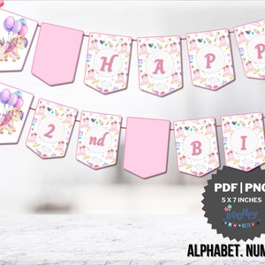 Magical Unicorn Theme Happy Birthday Banner - Printable Digital Download - 5x7 Inches - PDF PNG ...