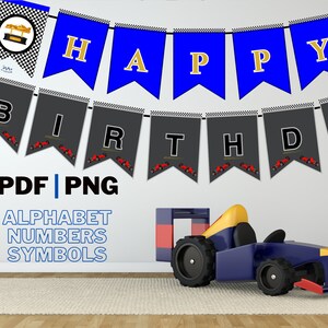Classic Blue and Vintage Gold Car Race Birthday Banner| Printable ...