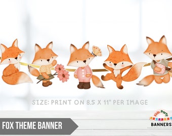 Fox Birthday Party  Decoration, Woodland Party, Boho, Birthday, Baby Shower, School and Room Decor Printable Instant Download
