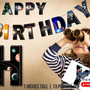 Sistema Solar Espacio Exterior Cumpleaños Banner Carta Guirnalda / 7 pulgadas de alto, Descarga Digital Instantánea