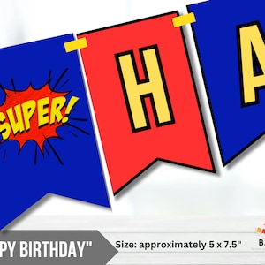Superheld Geburtstagsbanner | Superhelden Party Dekorationen | Volles Alphabet, Zahlen, @ # | Druckbare Sofort Download