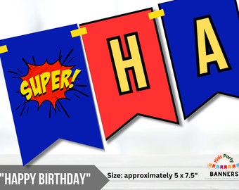 Superhero Birthday Banner |  Superhero Party Decorations | Full Alphabet, Numbers, @ # | Printable Instant Download